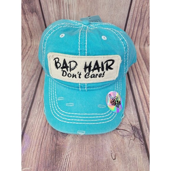 Accessories - Wild Wear Teal Distressed Bad Hair Don’t Care Snapback Baseball Hat One Size